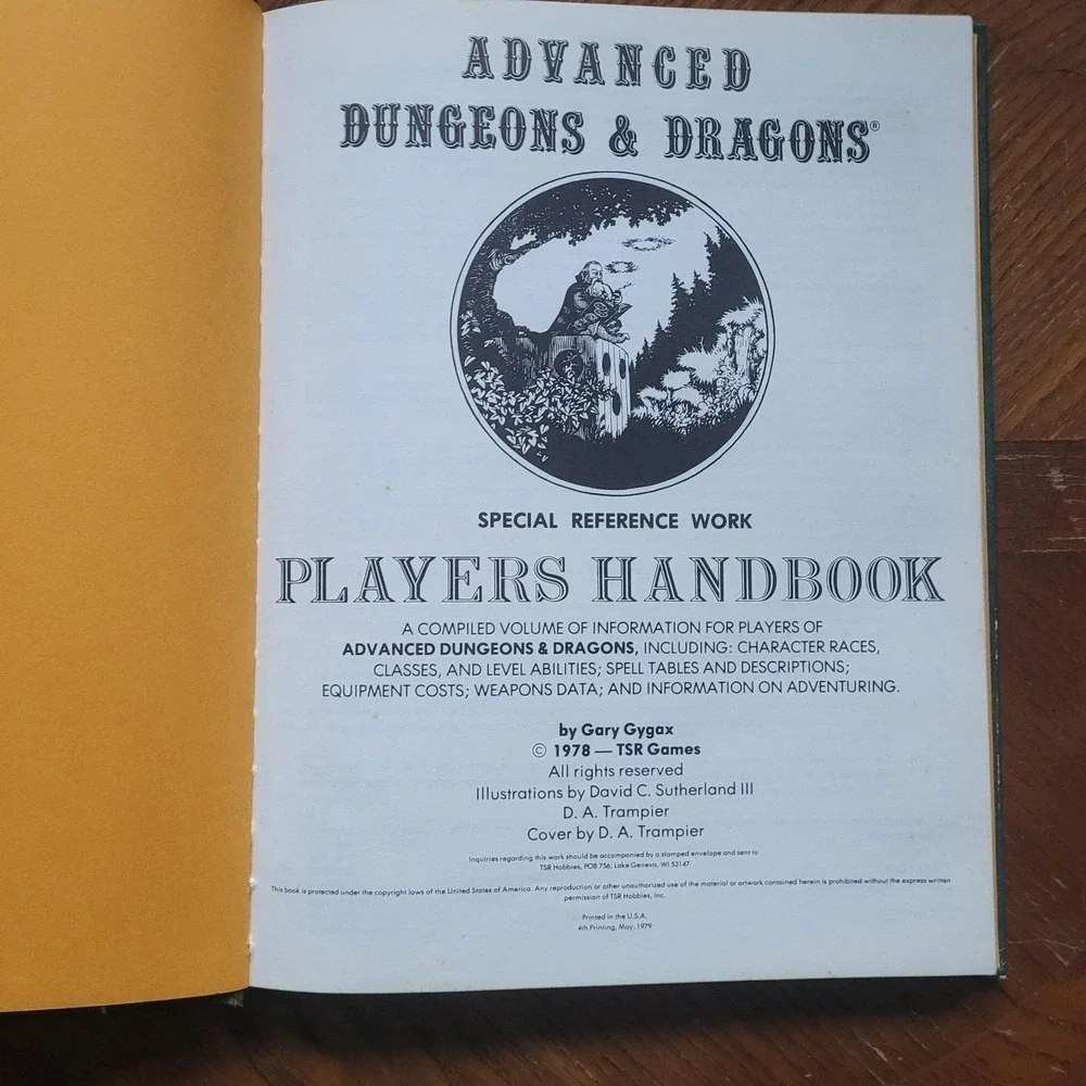 Vtg 1979 Advanced Dungeons & Dragons Players Handbook 4th Print *YELLOW FLYLEAF*
